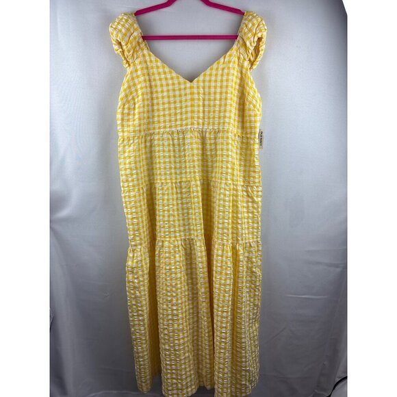Old Navy Womens Yellow Gingham Maxi Dress XL - Picture 2 of 7
